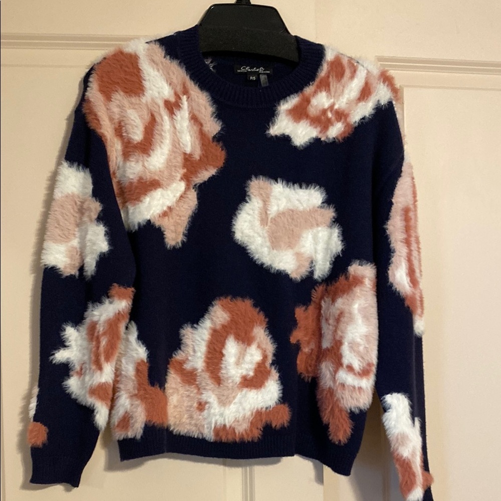 Charlie B Navy w/coral pink white Sweater/NEW